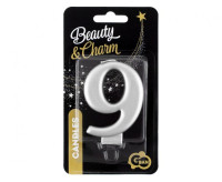 Świeczka cyferka 9, metalik srebrna 8cm GoDan